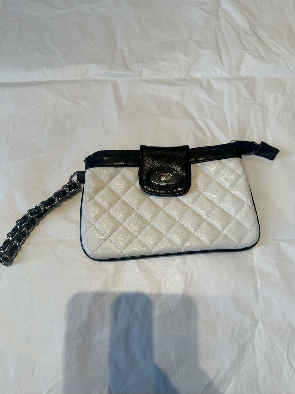 Quilted White and Black Wristlet Clutch